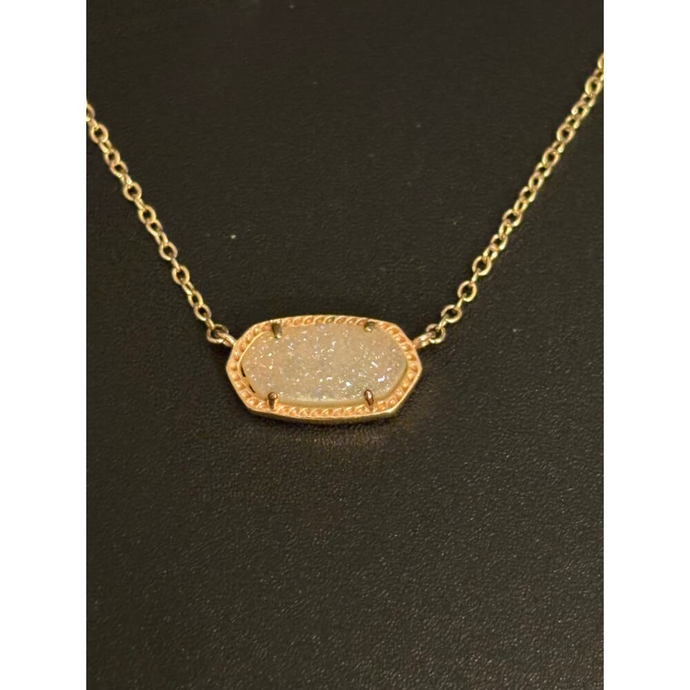 Authentic Kendra Scott Druzy Necklace Gold Tone 20” Signed